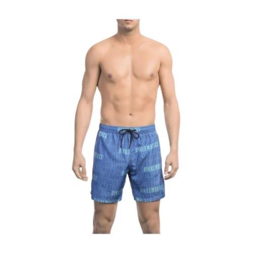 Blauwe All-Over Print Zwemshorts Bikkembergs , Blue , Heren