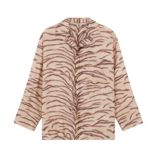 Beige Tijgerprint Zijden Overhemd Stella McCartney , Beige , Dames