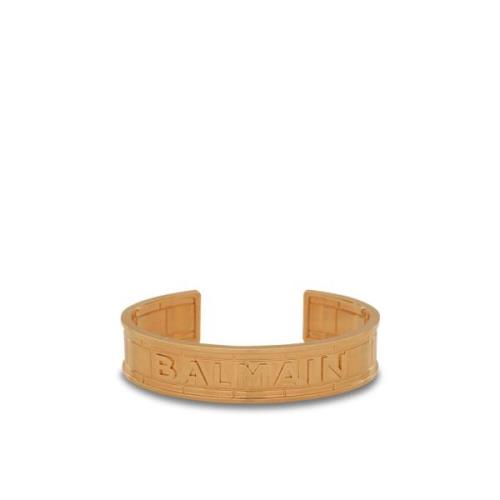 Goudkleurige bh-manchet armband met logo Balmain , Yellow , Dames