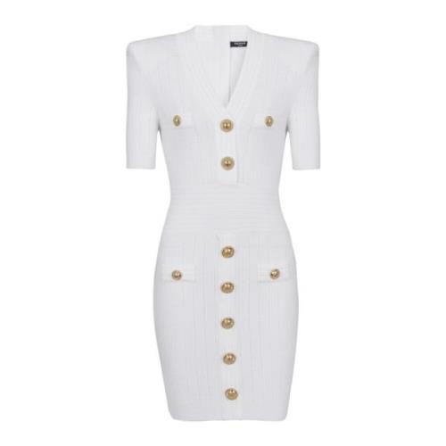 Gebreide jurk met knopen Balmain , White , Dames