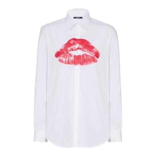 Poplin overhemd met Kiss print Balmain , White , Heren