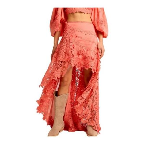 Bloemen geborduurde maxi rok Alma EN Pena , Orange , Dames