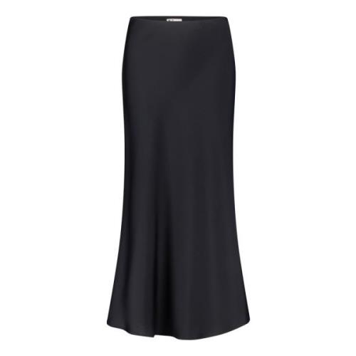 Satin Midi Rok vera mont , Black , Dames