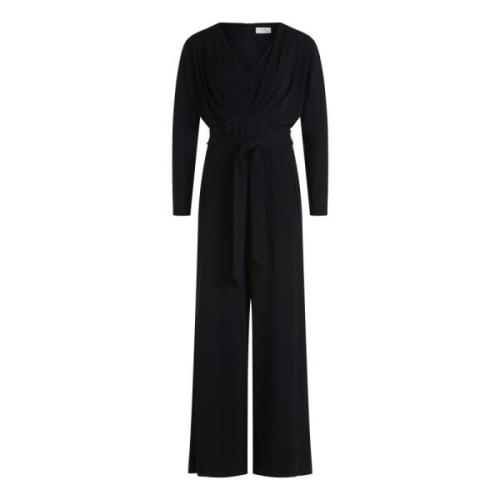 Jumpsuit met ceintuur en V-hals vera mont , Black , Dames