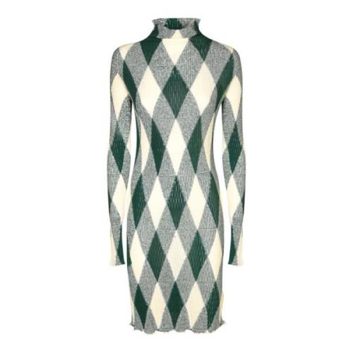 Groene Zijden Jurk Diamantprint Burberry , Multicolor , Dames