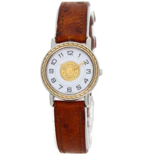 Pre-owned Leather watches Hermès Vintage , White , Dames