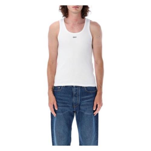 Witte Geribbelde Tanktop Off White , White , Heren