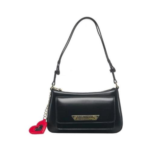 Zwarte schoudertas met gouden details Moschino , Black , Dames