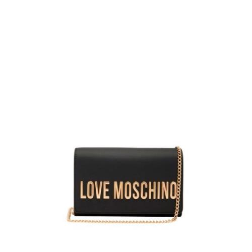 Zwarte Schoudertas met Gouden Details Moschino , Black , Dames