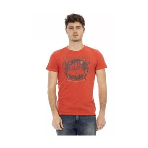 Rode ronde hals Tee met voorprint Trussardi , Red , Heren