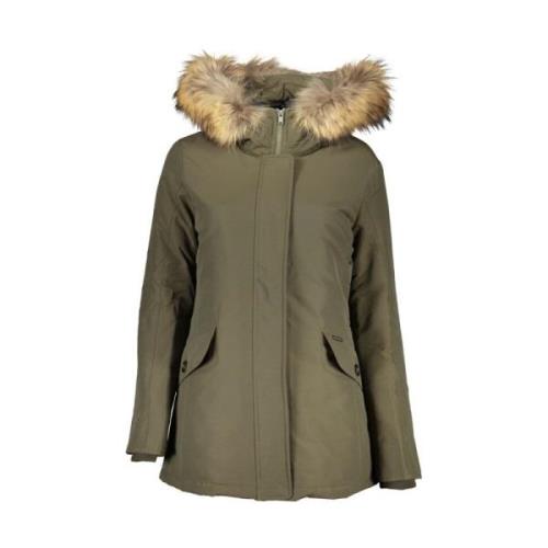 Groene Hooded Jas met Afneembare Bont Woolrich , Green , Dames