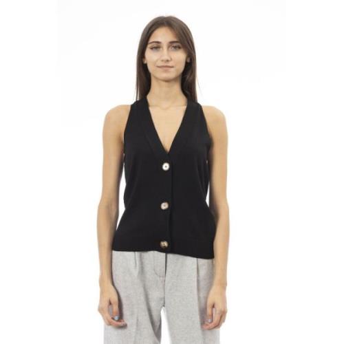 V-hals Geknoopte Vest Alpha Studio , Black , Dames