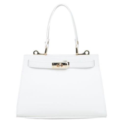 Witte Leren Satchel Handtas Elegante Stijl Estro , White , Dames