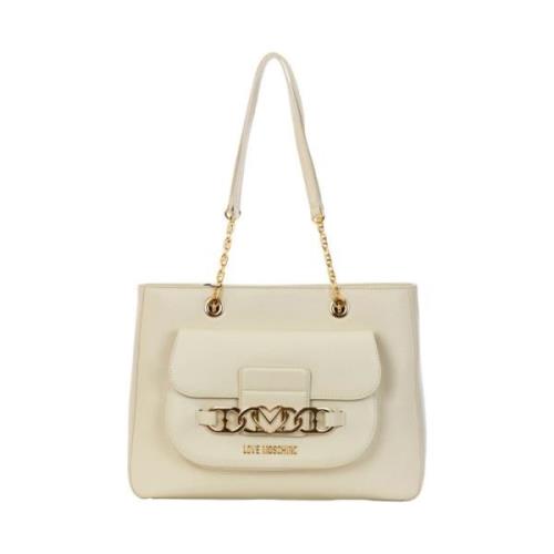 Ivoor Shopper Tas met Gouden Details Moschino , Beige , Dames