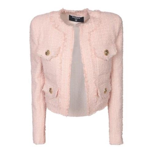 Roze Tweedjas met Gouden Knopen Balmain , Pink , Dames