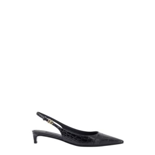 Krokoprint Leren Slingback Schoenen Dolce & Gabbana , Black , Dames