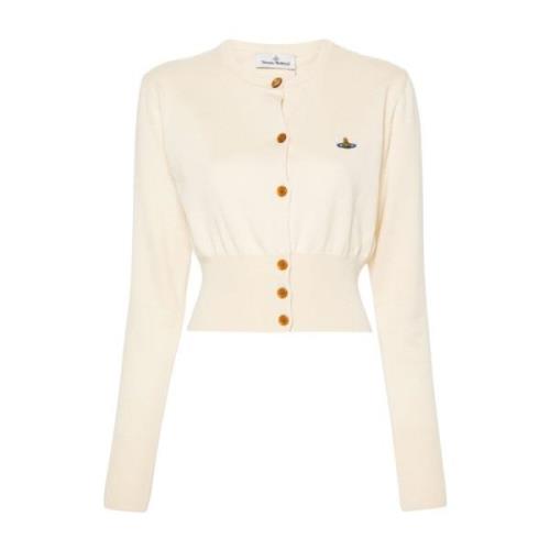 Ivory Orb Logo Cropped Cardigan Sweater Vivienne Westwood , Beige , Da...