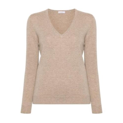 Beige Cashmere V-Neck Sweater Brunello Cucinelli , Beige , Dames