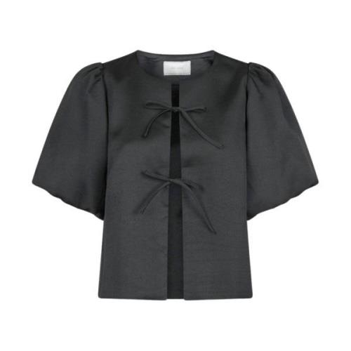 Dull Satin Blouse Korte Mouw Neo Noir , Black , Dames