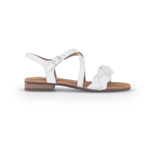 Witte leren platte sandalen Gabor , White , Dames