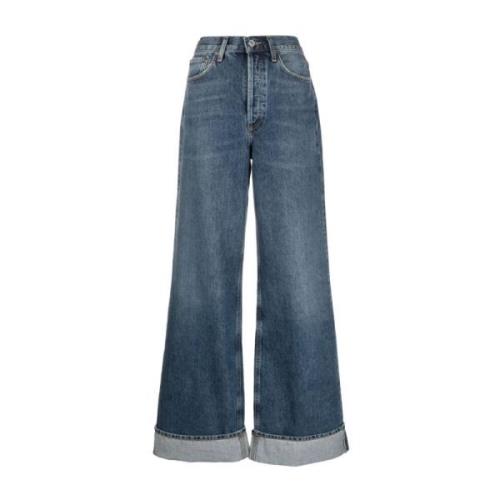 Blauwe Wide-leg Jeans met Omgeslagen Zoom Agolde , Blue , Dames