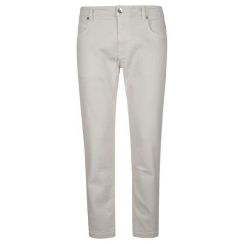 Denim Stretch en Leren Broek Eleventy , White , Heren