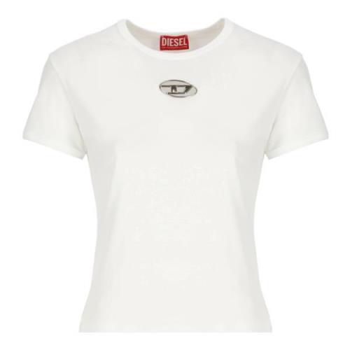 Wit Katoenen T-shirt Ronde Hals Korte Mouwen Diesel , White , Dames