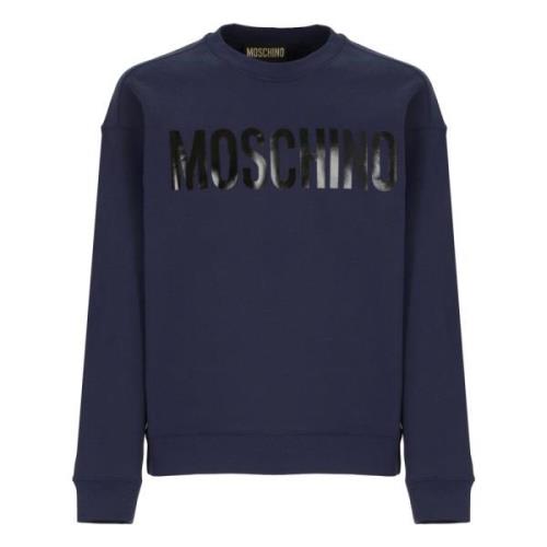 Blauwe Katoenen Sweatshirt Ronde Hals Logo Moschino , Blue , Heren