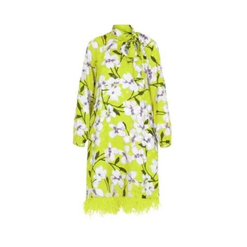 Zijden Jacquard Jurk met Veren Carolina Herrera , Multicolor , Dames