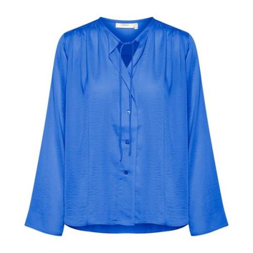 Blauwe kwarts shirt met V-hals en knopen InWear , Blue , Dames