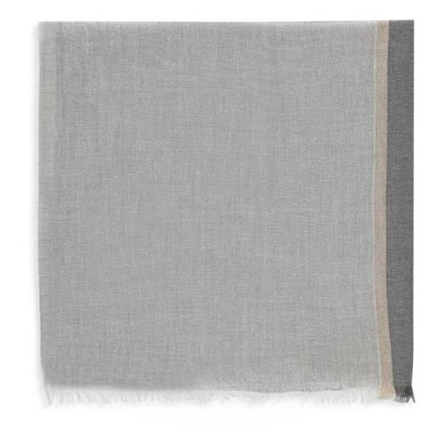 Grijze Cashmere Zijden Sjaal Colorblock Franjes Brunello Cucinelli , G...