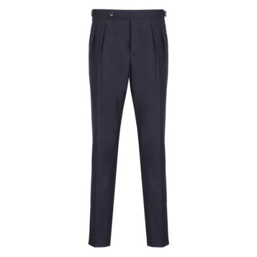 Blauwe Wol Geplooide Broek Brunello Cucinelli , Blue , Heren