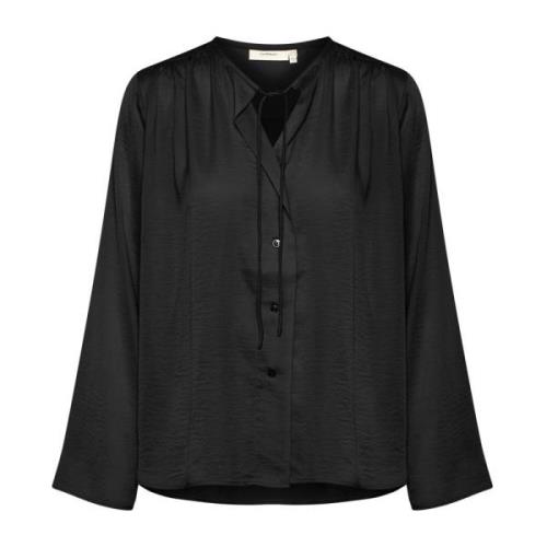 Zwarte V-hals Shirt met Knopen InWear , Black , Dames