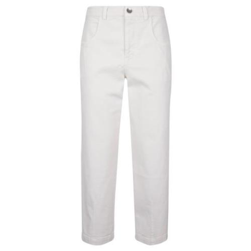 Stretch Katoen en Leren Broek Eleventy , White , Heren