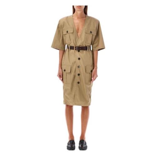 Beige Midi Jurk met Riem Saint Laurent , Beige , Dames