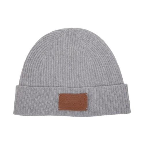 Wol en Leren Beanie Hoed Eleventy , Gray , Unisex