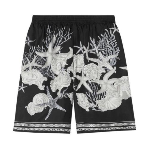 Barocco Sea Print Zijden Shorts Versace , Black , Heren