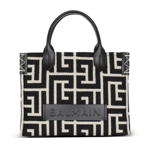 B-Army monogram jacquard en leren tote tas Balmain , Black , Dames