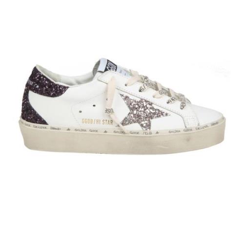 Witte Leren Glitter Ster Sneakers Golden Goose , White , Dames