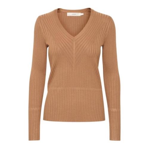 Bruine V-Hals Gebreide Trui InWear , Brown , Dames