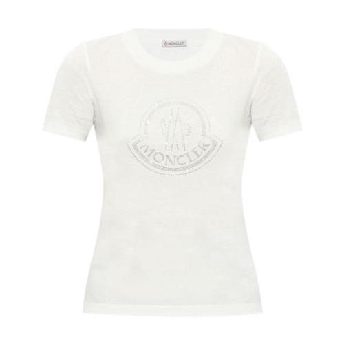 Witte Logo Print T-shirts en Polos Moncler , White , Dames