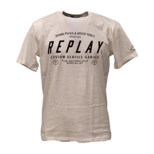 Korte Mouw T-shirt Replay , Beige , Heren