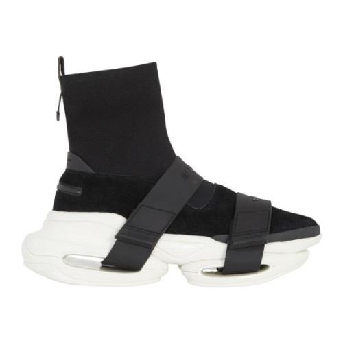 Suède en gebreide B-Bold sneakers met bandjes Balmain , Black , Heren