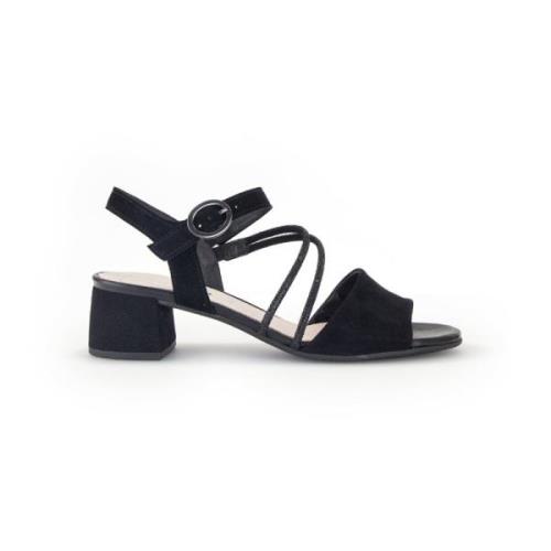 Zwarte Velours Leren Sandalen Gabor , Black , Dames