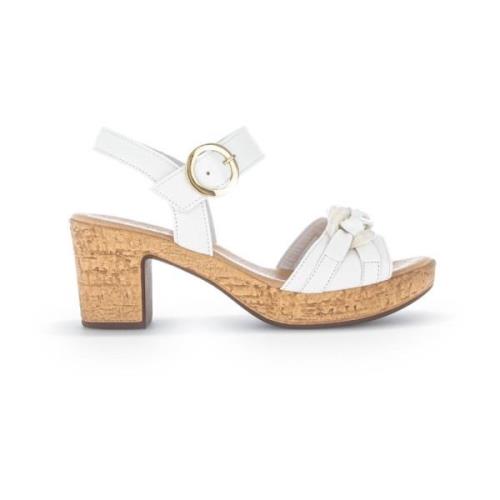 Beige Leren Sandalen met Kurk Zool Gabor , Beige , Dames