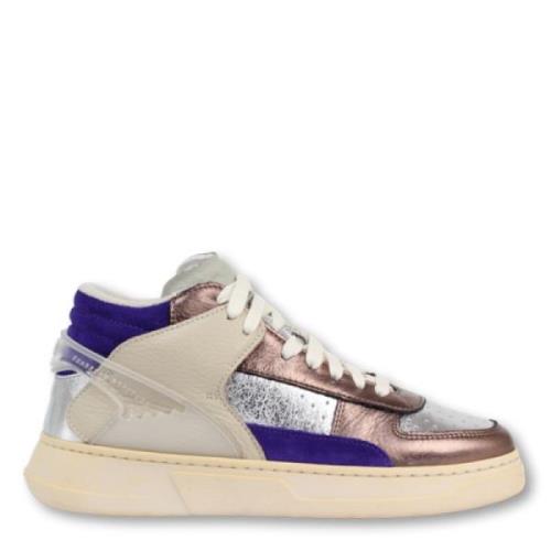 Metallic Roze Leren Sneaker RUN OF , Multicolor , Dames