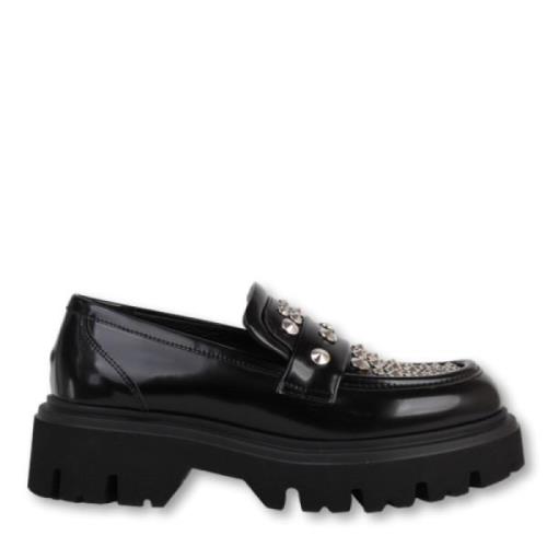 Studded Zwarte Loafer Elena Iachi , Black , Dames