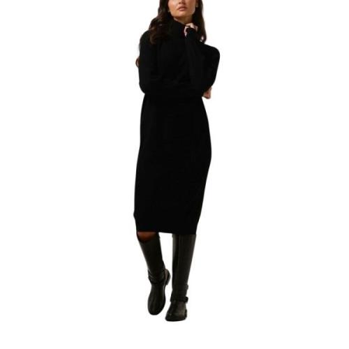 Dames Jurken Long Rib Knit Dress Notre-v , Black , Dames