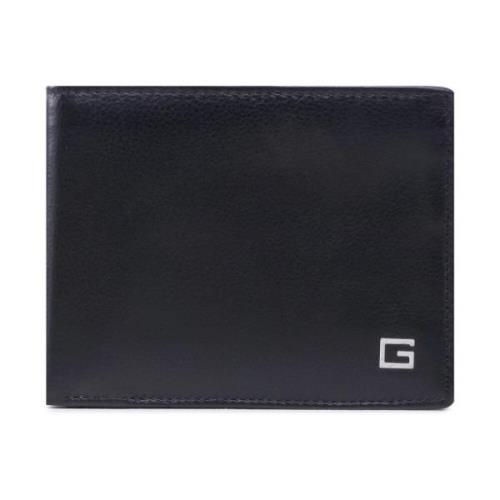 Zwarte Leren Portemonnee met Metalen Logo Guess , Black , Heren