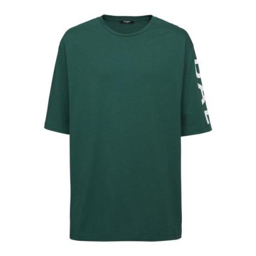 Oversized eco-ontworpen katoenen T-shirt met logoprint Balmain , Green...